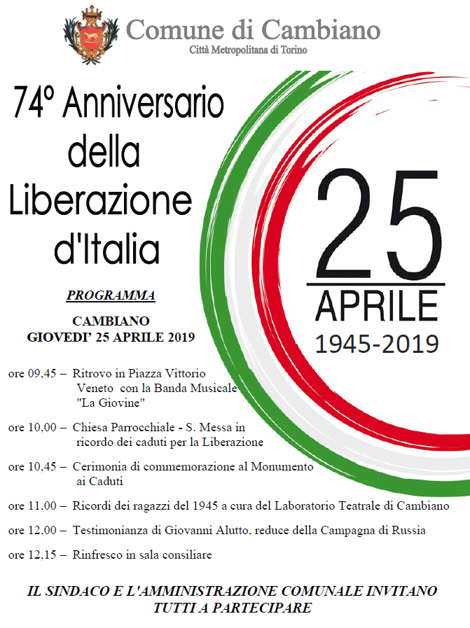 25 APRILE - 74° Anniversario della Liberazione d'Italia