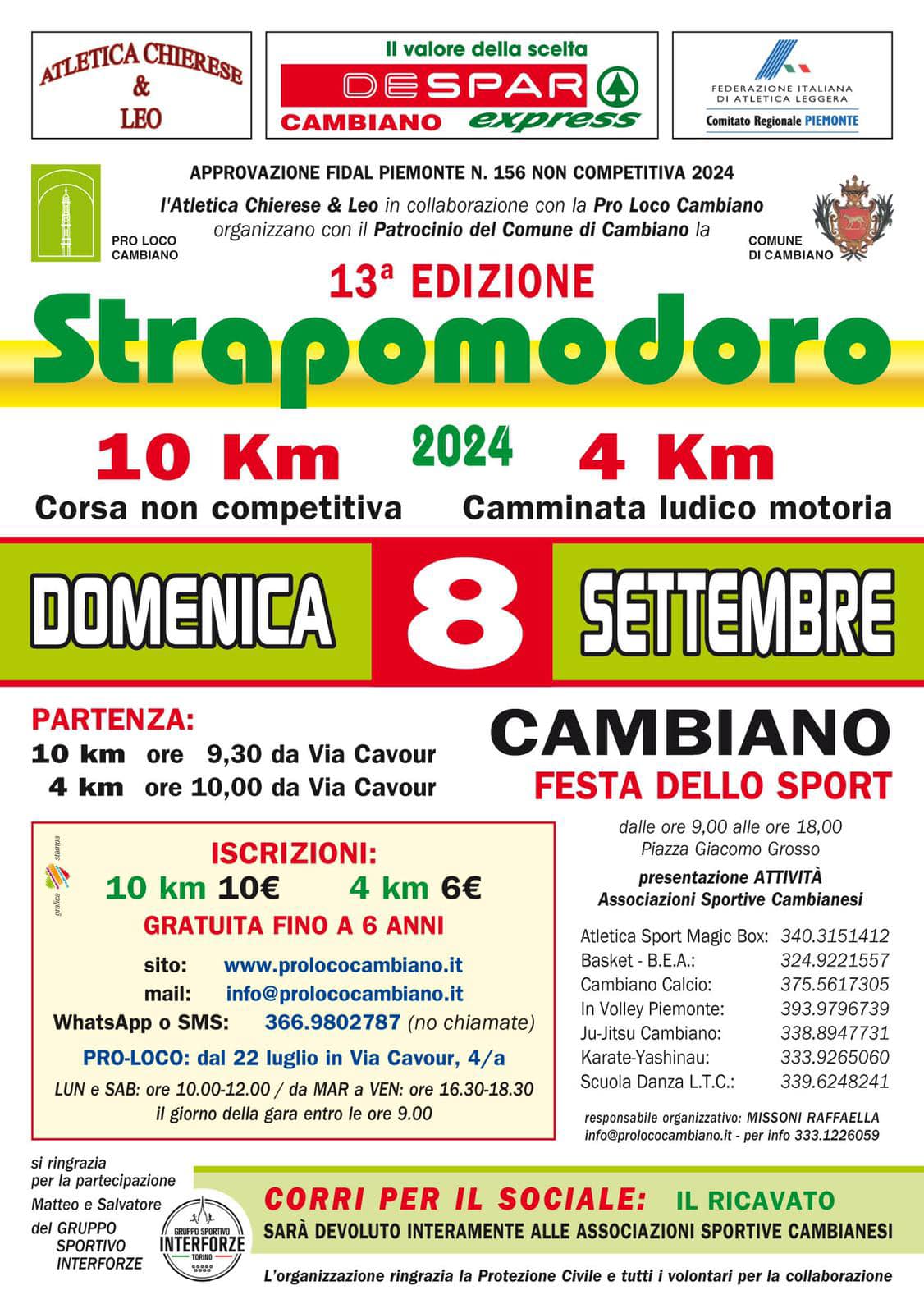 13°edizione della STRAPOMODORO e Festa dello Sport 2024